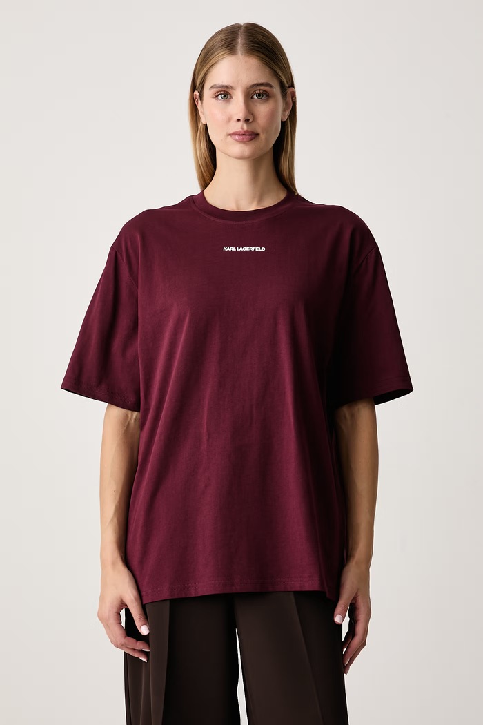 Karl Lagerfeld T-shirt damski bawełniany B3W44018 bordowy AW26