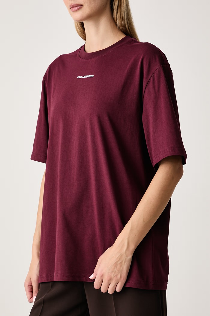 Odzież Karl Lagerfeld T-shirt damski bawełniany B3W44018 bordowy