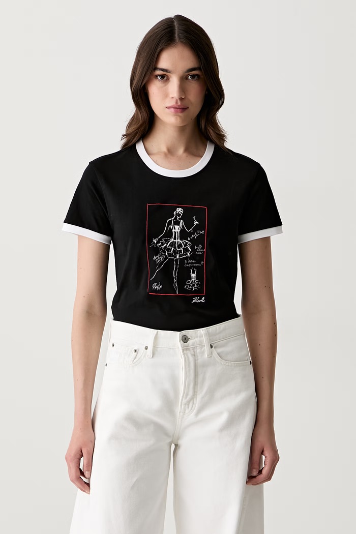 Karl Lagerfeld t-shirt γυναικείο βαμβακερό μαύρο B3W17087