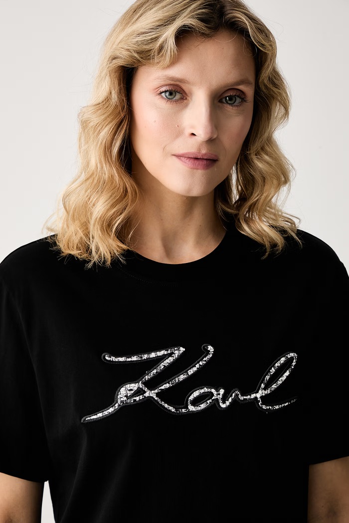 Karl Lagerfeld majica za žene od pamuka crna B3W17089