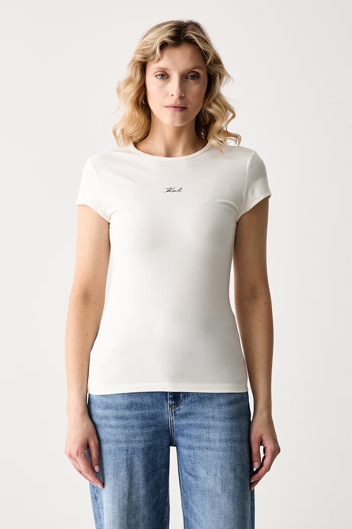 Karl Lagerfeld t-shirt da donna in cotone con elastan pacco da 2 B3W47010 beige AW26