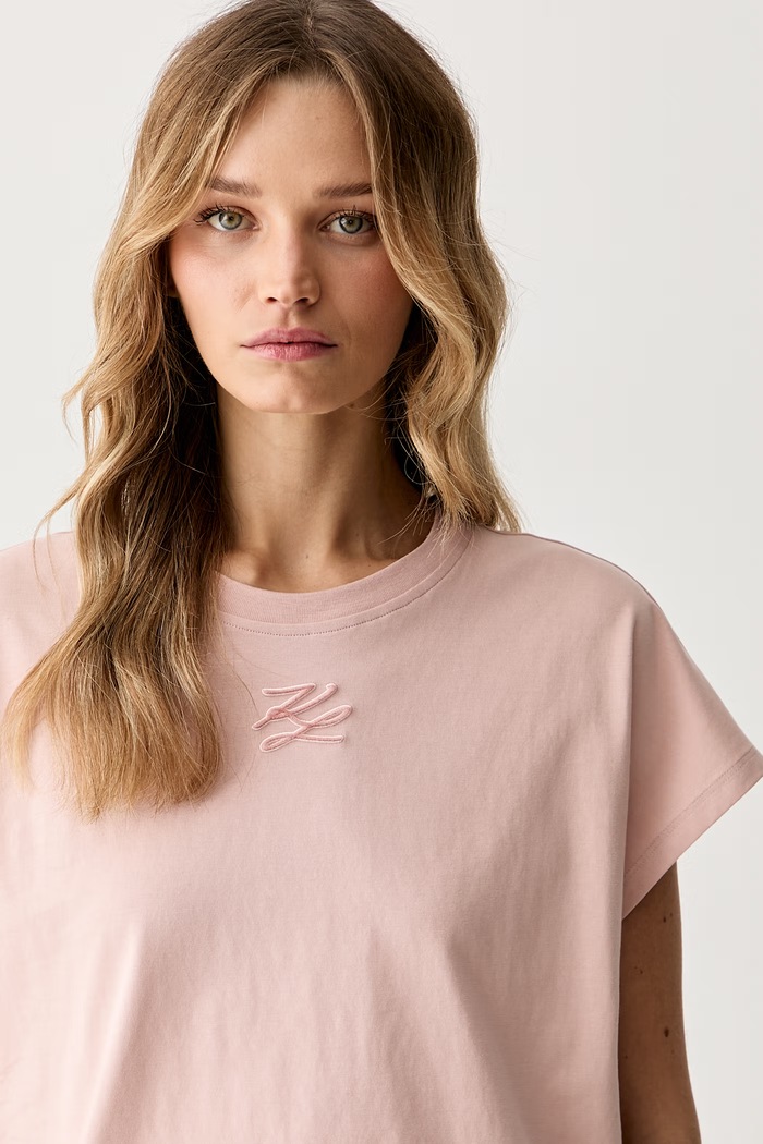 Karl Lagerfeld t-shirt da donna in cotone rosa B3W17070