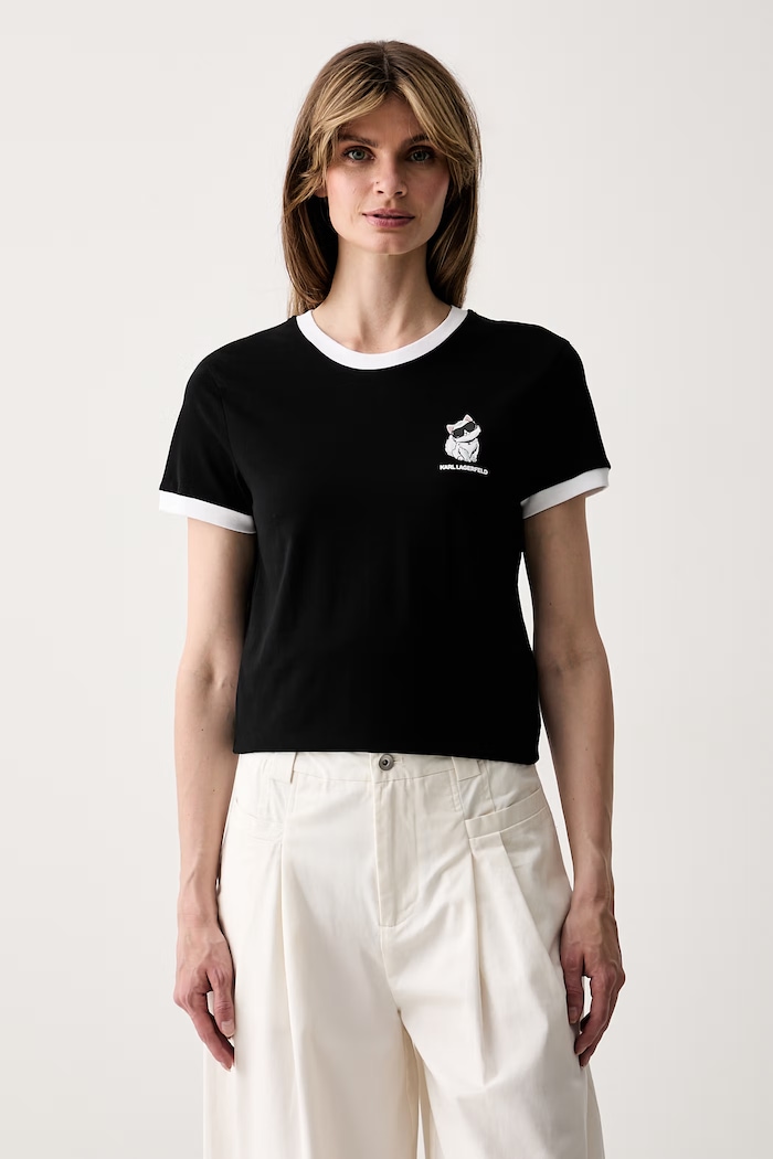 Karl Lagerfeld T-shirt damski bawełniany IKON czarny B3W17092