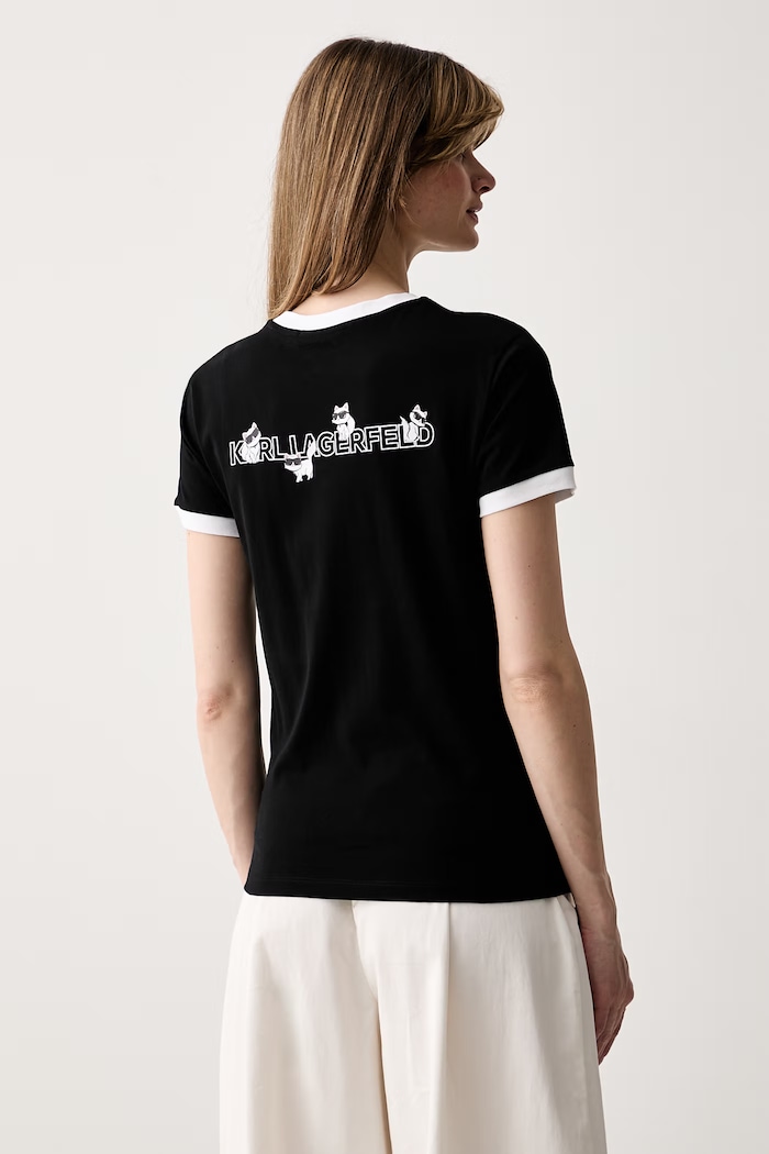 Odzież Karl Lagerfeld T-shirt damski bawełniany IKON B3W17092 czarny