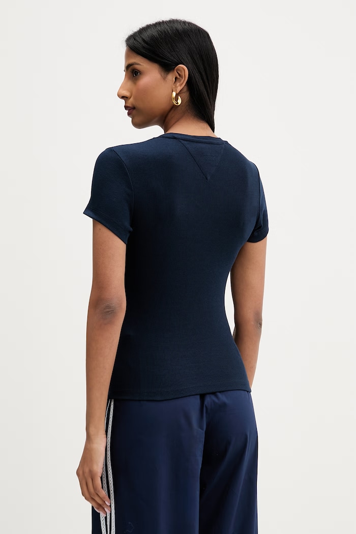 Îmbrăcăminte Tommy Jeans tricou pentru femei, din bumbac cu elastan DW0DW22807 bleumarin