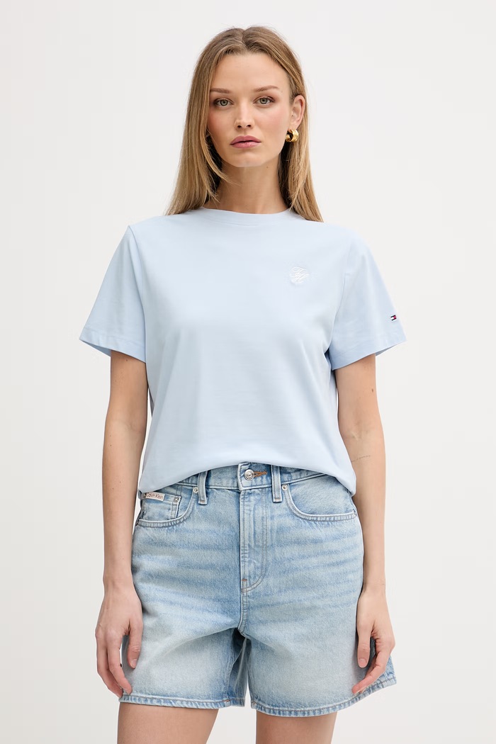 Tommy Hilfiger tricou pentru femei cu bumbac albastru WW0WW49941