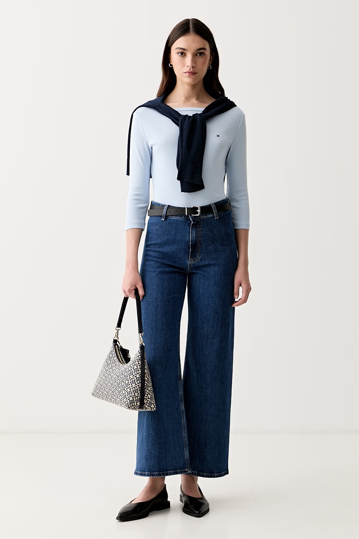 Tommy Hilfiger tričko s dlhým rukávom dámske bavlnené WW0WW49928 modrá AW26