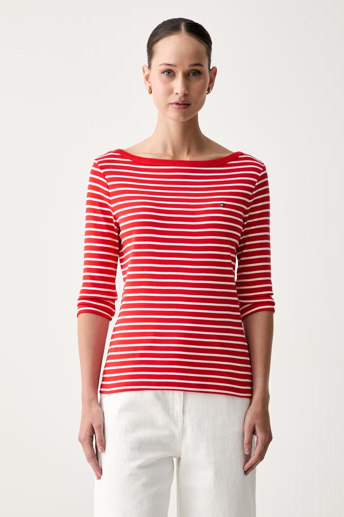 Tommy Hilfiger longsleeve damski bawełniany czerwony WW0WW49928