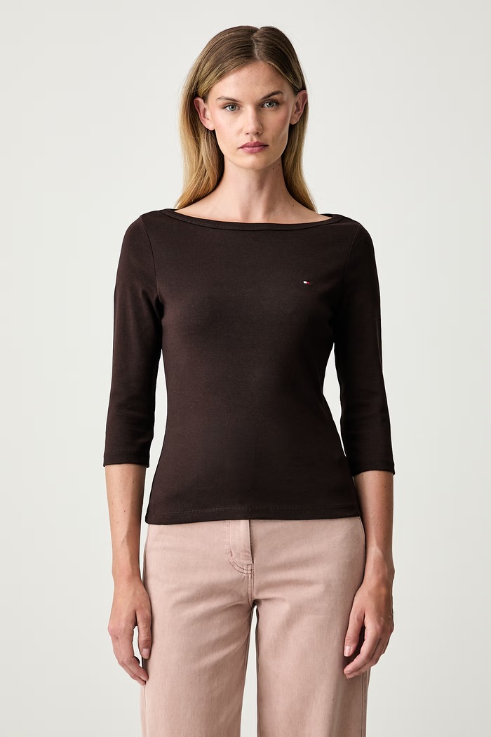 Tommy Hilfiger longsleeve damski bawełniany brązowy WW0WW49928