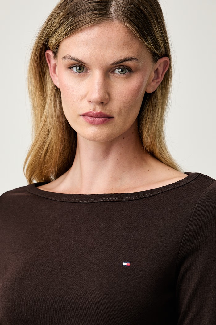 Tommy Hilfiger longsleeve damski bawełniany brązowy WW0WW49928