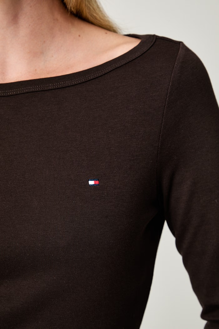 Tommy Hilfiger longsleeve damski bawełniany WW0WW49928 brązowy