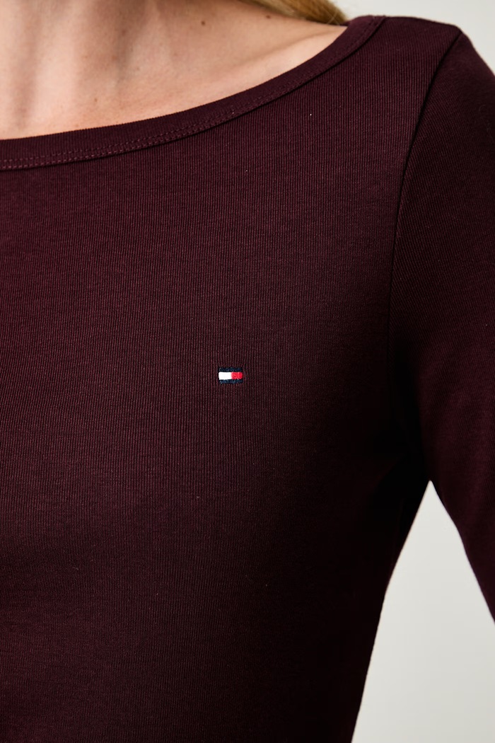 Tommy Hilfiger longsleeve damski bawełniany WW0WW49928 bordowy