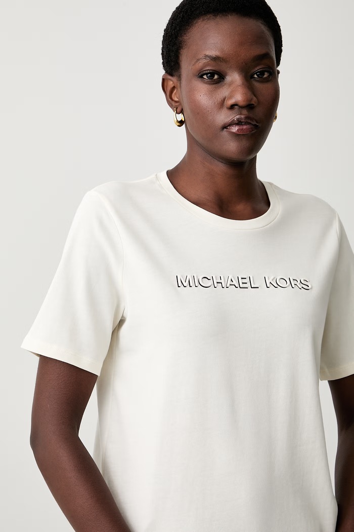 MICHAEL Michael Kors T-shirt damski bawełniany beżowy MT6528597J
