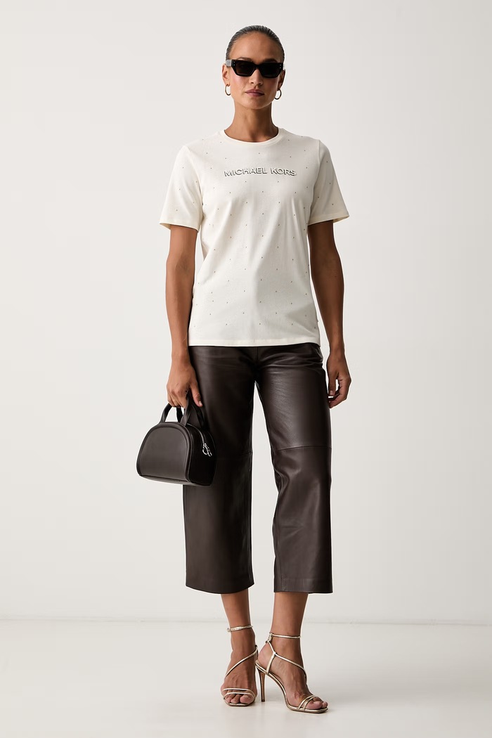 MICHAEL Michael Kors T-shirt damski bawełniany MT6524Y97J beżowy AW26
