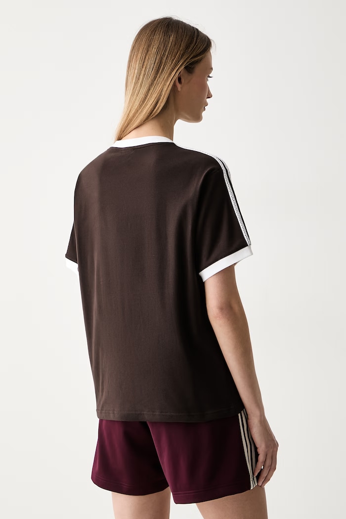 Odzież adidas Originals T-shirt damski bawełniany z elastanem KX1883 brązowy