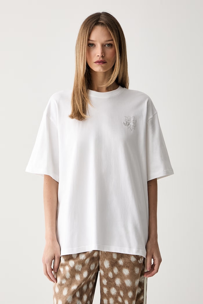 Odzież adidas Originals T-shirt oversize damski bawełniany Floral KX1879 biały