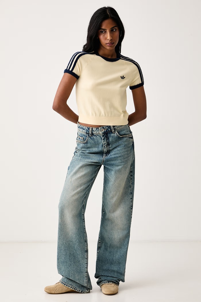 adidas Originals Pletena majica kratkih rukava za žene KS7376 bež AW26
