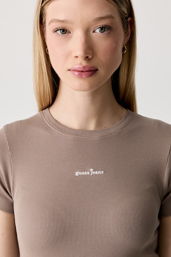 Guess Jeans tricou pentru femei din bumbac cu elastan bej W6YP13.K3819