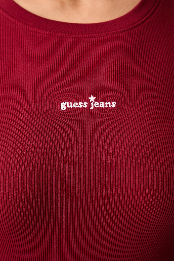 Guess Jeans T-shirt damski bawełniany z elastanem W6YP13.K3819 bordowy