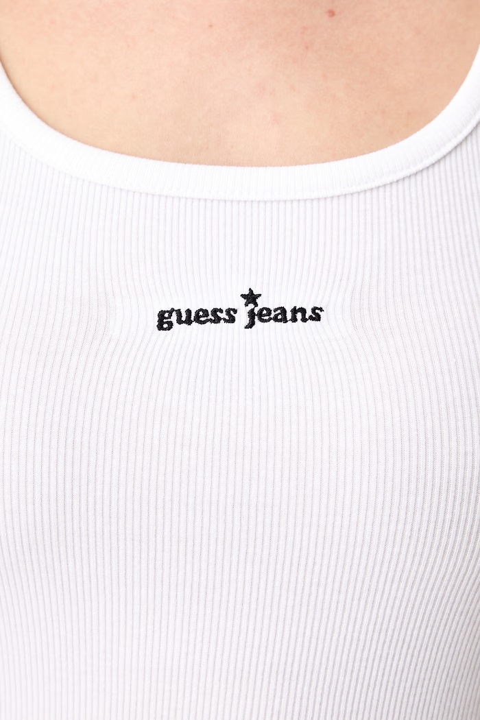 Guess Jeans τοπ γυναικείο βαμβακερό με ελαστάν W6YP12.K3818 λευκό