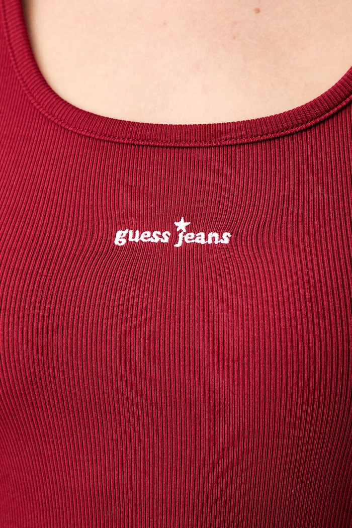 Guess Jeans τοπ γυναικείο βαμβακερό με ελαστάν W6YP12.K3818 μπορντό