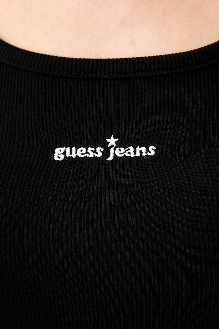 Guess Jeans τοπ γυναικείο βαμβακερό με ελαστάν μαύρο W6YP12.K3818