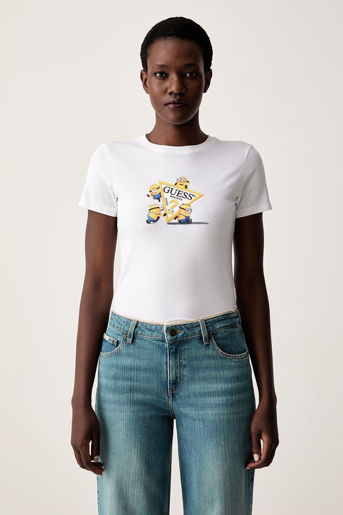 Guess Jeans tričko dámske bavlnené s elastanom X MINIONS biela W6YI62.K6415