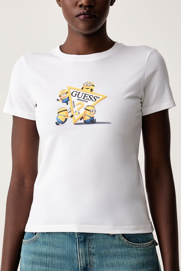 Guess Jeans tričko dámske bavlnené s elastanom X MINIONS biela W6YI62.K6415