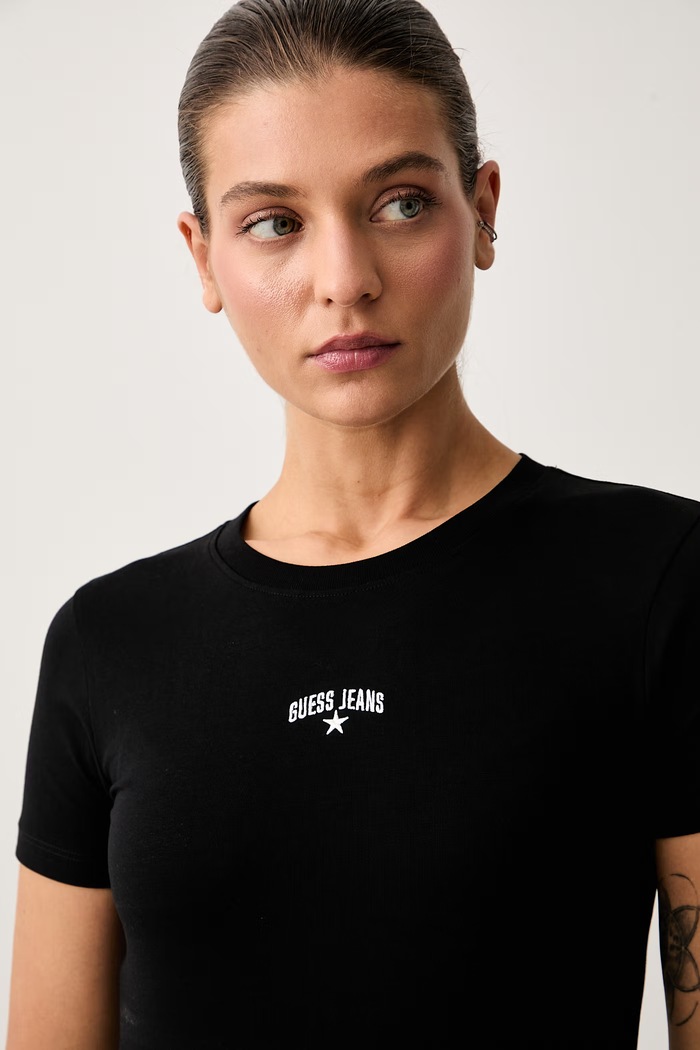 Guess Jeans T-shirt damski bawełniany z elastanem czarny W6YI51.K4679