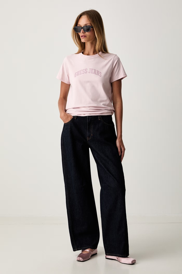 Guess Jeans kratka majica ženska z bombažem W6YI50.K4678 roza AW26