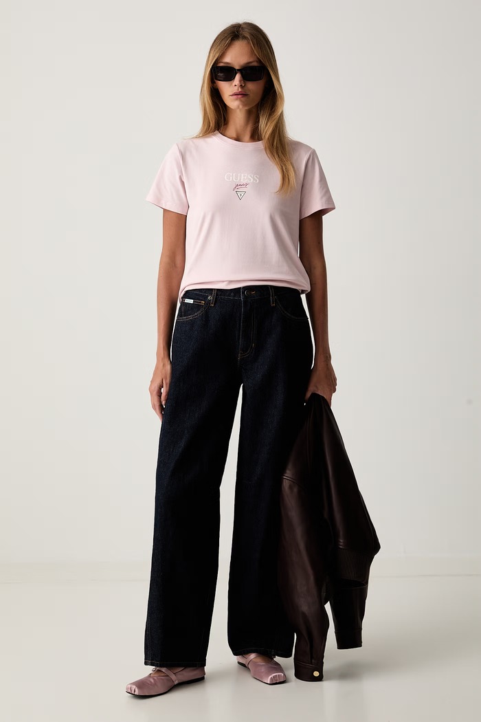 Guess Jeans T-shirt dziecięcy bawełniany z elastanem W6YI49.K4677 różowy AW26