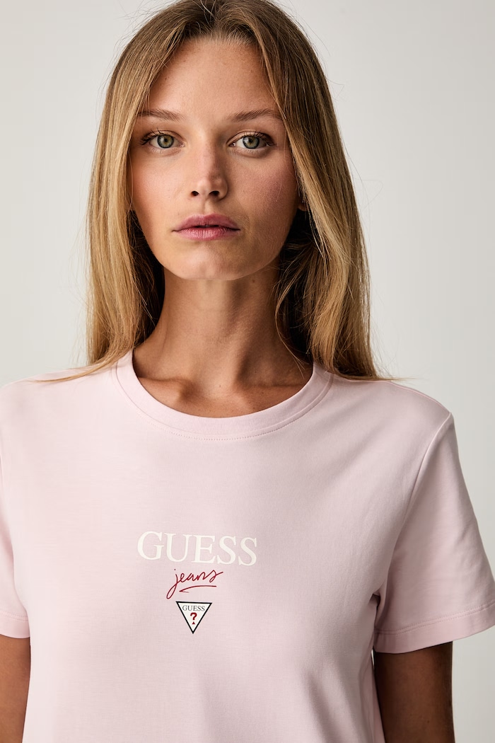 Guess Jeans T-shirt dziecięcy bawełniany z elastanem różowy W6YI49.K4677