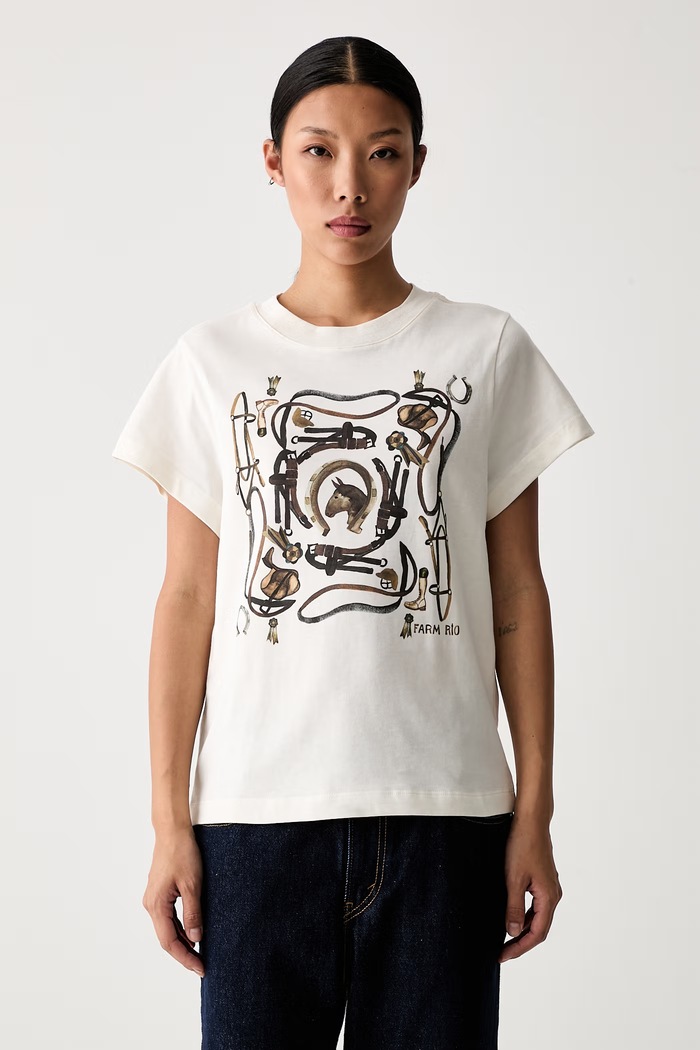 Farm Rio T-shirt damski bawełniany beżowy 357055