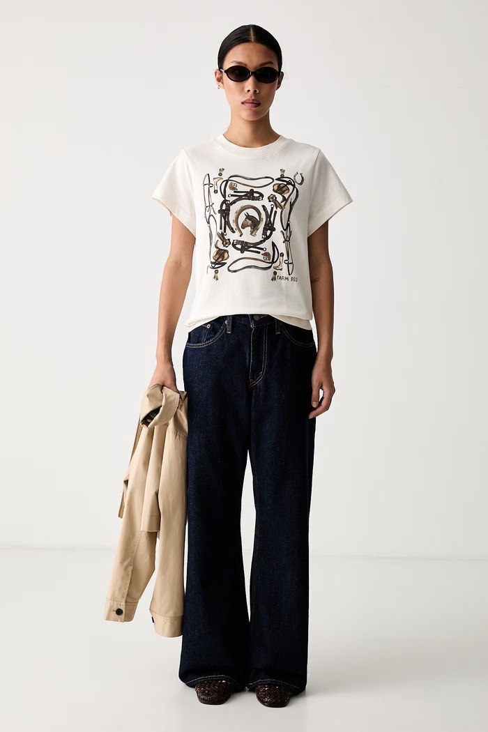 Farm Rio T-shirt damski bawełniany 357055 beżowy AW26