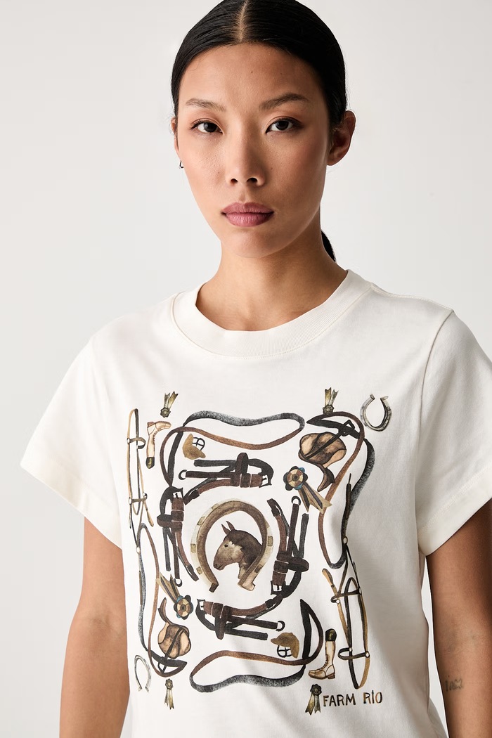 Farm Rio T-shirt damski bawełniany beżowy 357055