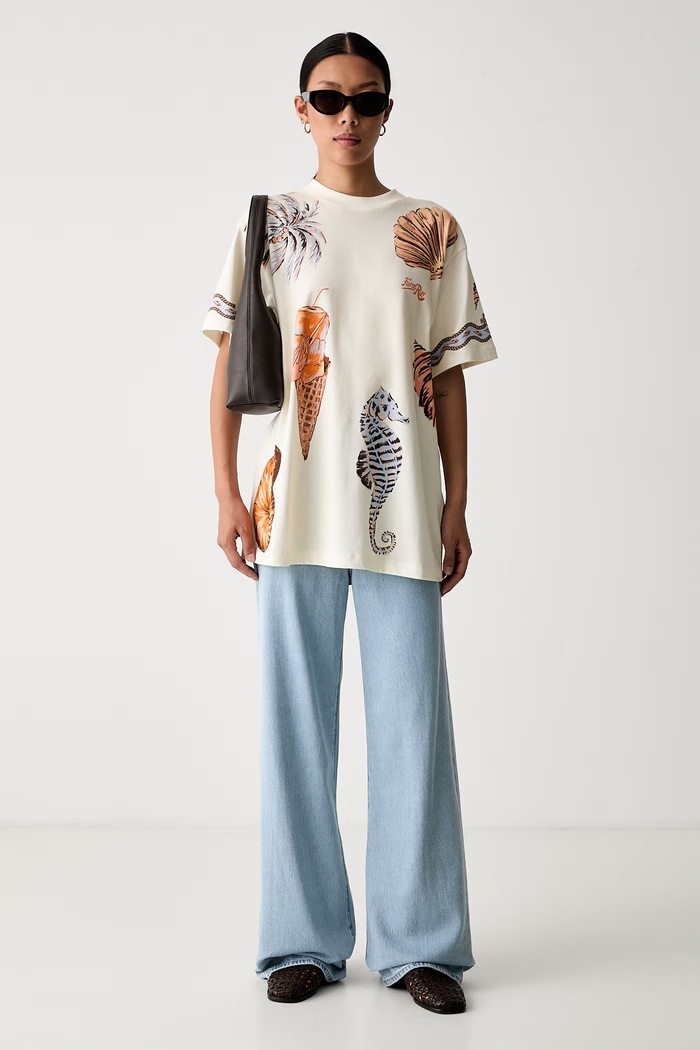 Farm Rio T-shirt damski bawełniany 356407 beżowy AW26