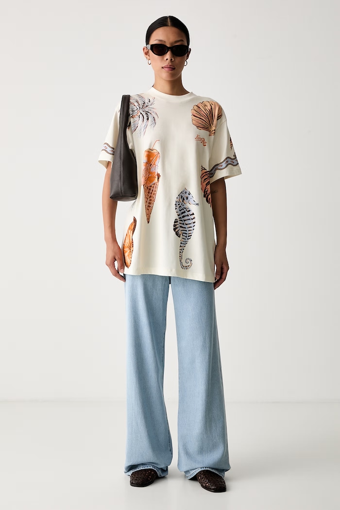 Farm Rio T-shirt damski bawełniany 356407 beżowy AW26