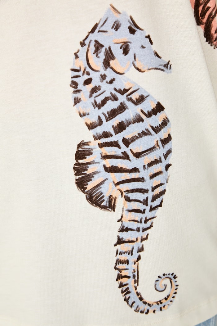 Farm Rio T-shirt damski bawełniany 356407 beżowy
