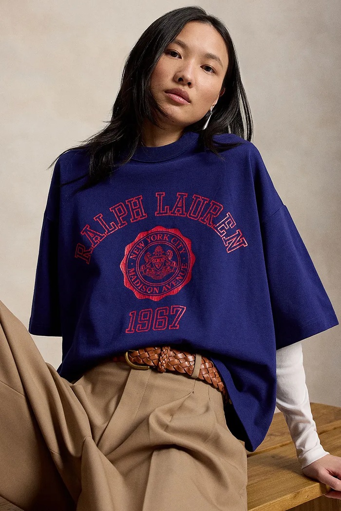 Polo Ralph Lauren oversize tričko dámské bavlněné 211B17791 námořnická modř