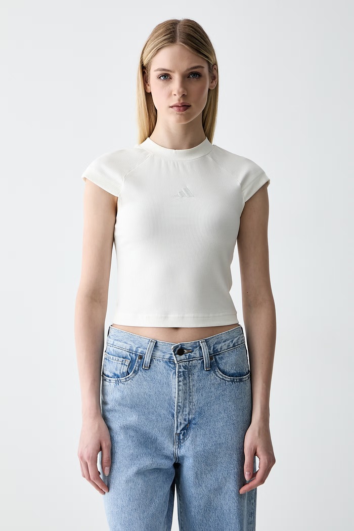 adidas T-shirt basic damski z modalem beżowy KT0289