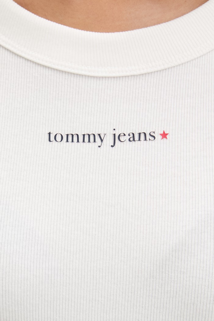 Tommy Jeans crop top pentru femei, din bumbac cu elastan DW0DW22806 bej