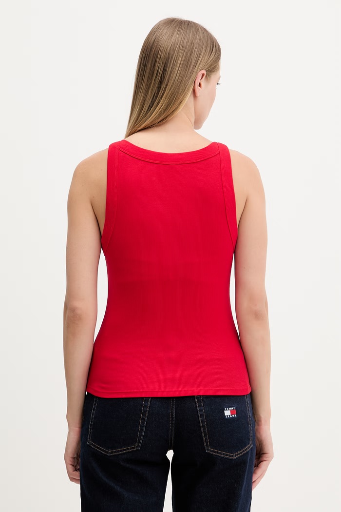 Oblečenie Tommy Jeans crop top dámsky bavlnený s elastanom DW0DW22806 červená