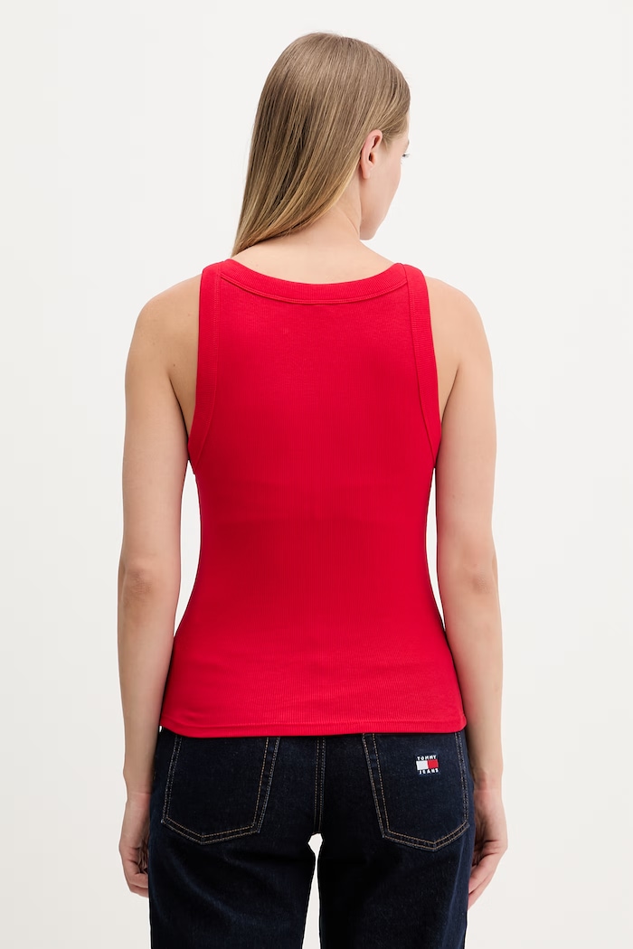 Oblečenie Tommy Jeans crop top dámsky bavlnený s elastanom DW0DW22806 červená