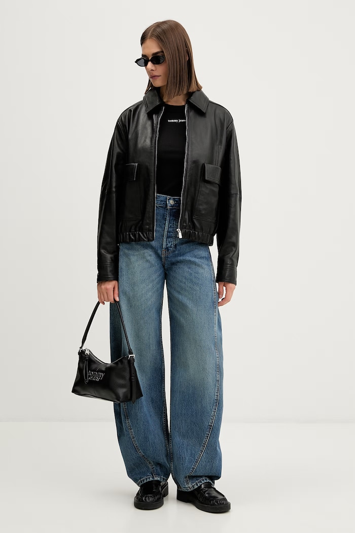 Tommy Jeans crop top pentru femei, din bumbac cu elastan DW0DW22806 negru AW26