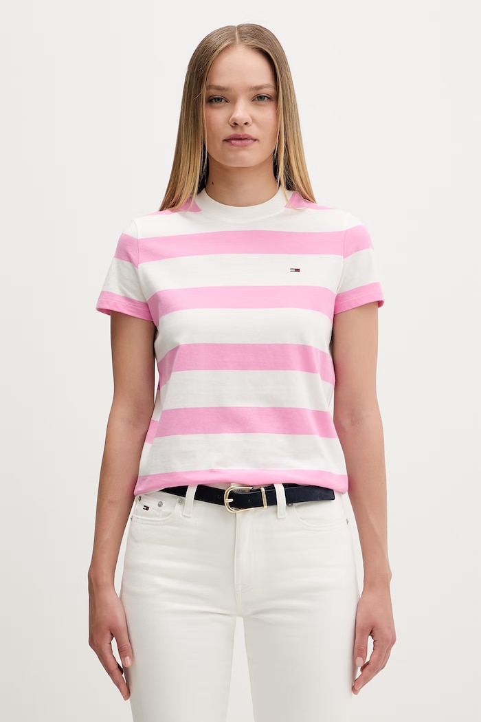 Tommy Jeans T-shirt damski bawełniany różowy DW0DW23801