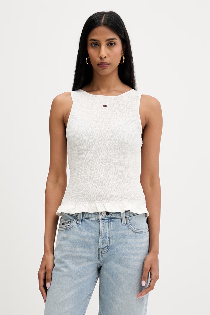 Tommy Jeans top női pamuttal bézs DW0DW23118