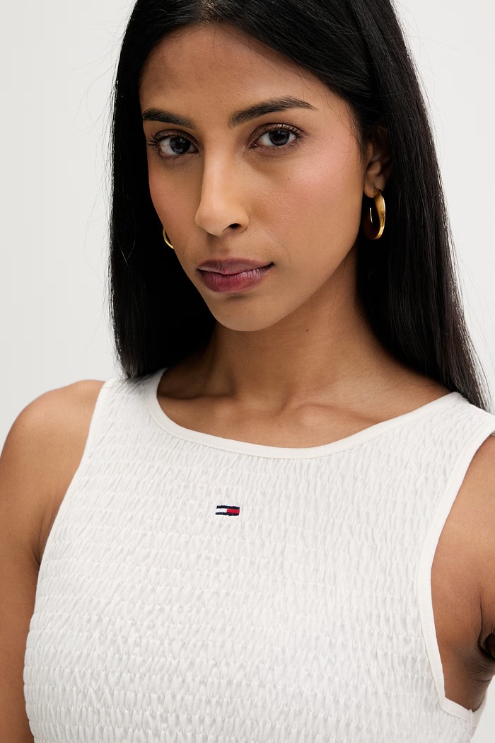 Tommy Jeans top női pamuttal bézs DW0DW23118