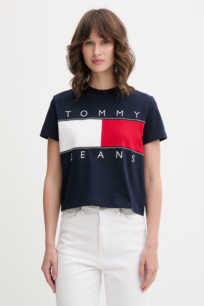 Tommy Jeans tricou pentru femei, din bumbac bleumarin DW0DW22818