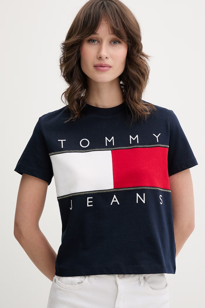 Tommy Jeans tricou pentru femei, din bumbac bleumarin DW0DW22818