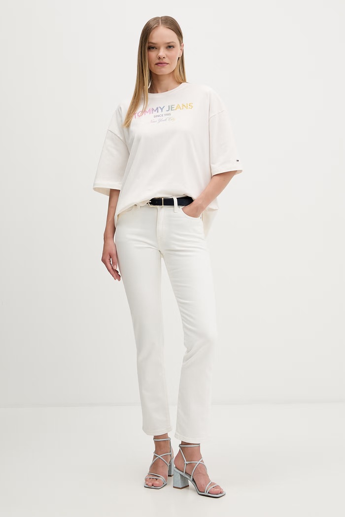 Tommy Jeans T-shirt damski bawełniany DW0DW22803 beżowy AW26